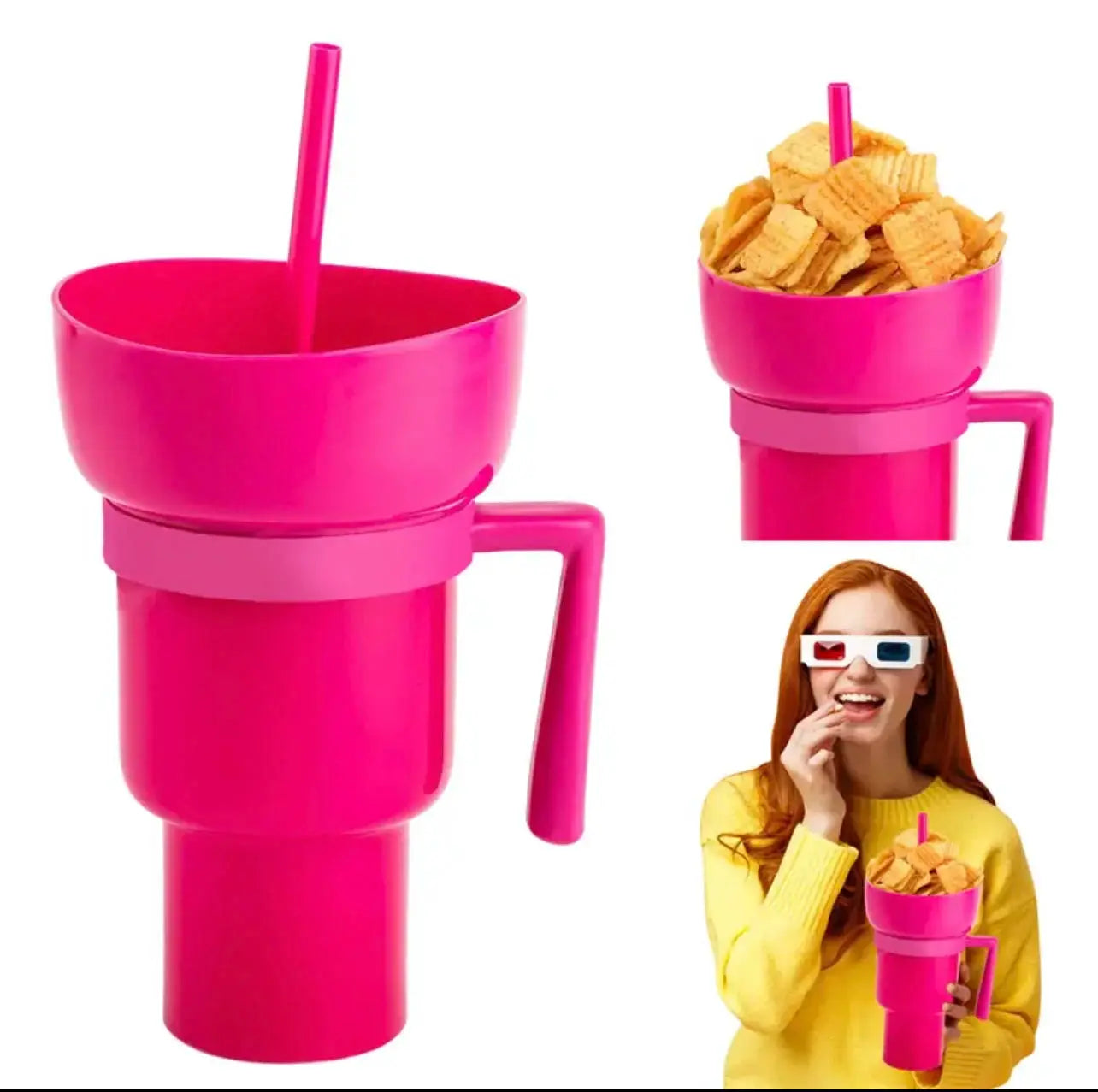 2 In 1 Popcorn Snack Cup With Integrated Beverage Cup And Handle Portable Novel Design For Movies And Parties