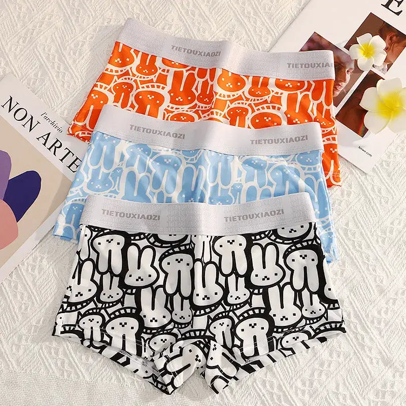 Women's seamless boxer shorts underwear 4-pack in orange, blue, black/white with TIETOUXIAOZI waistband