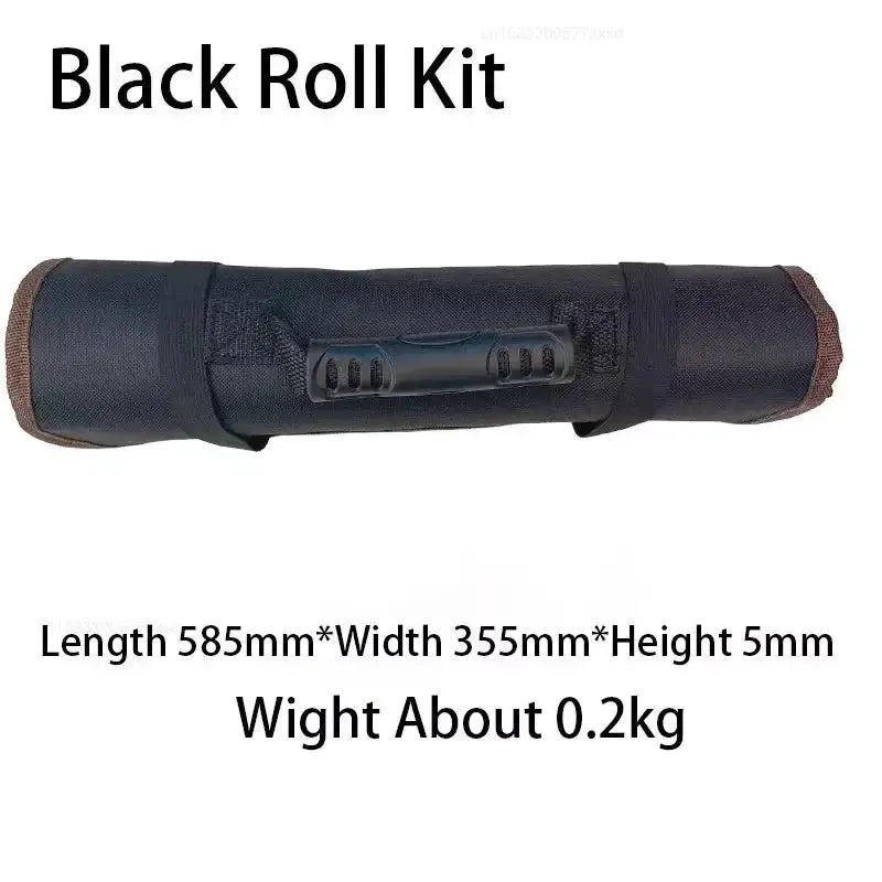 Roll-up tool bag in black Oxford canvas with carrying handle; 585mm x 355mm x 5mm, weight 0.2kg