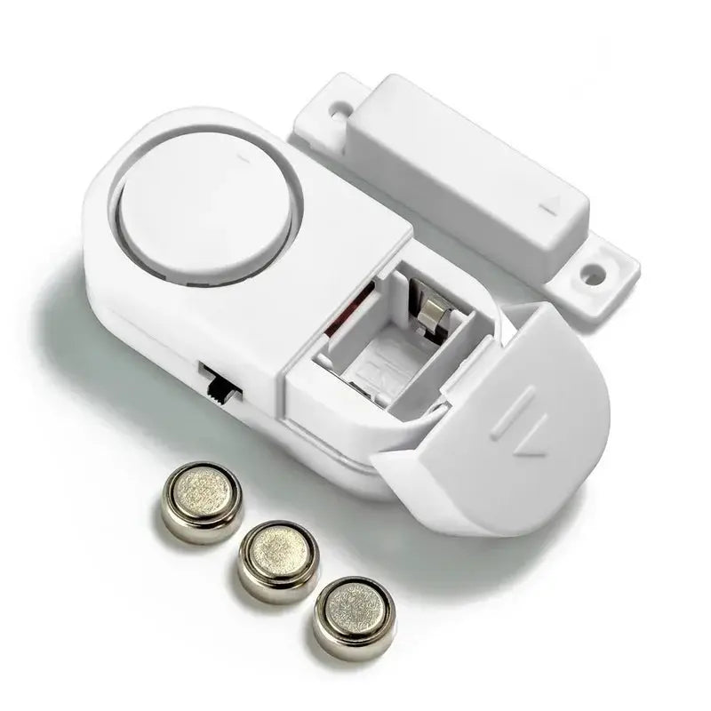 Door and window alarm sensor by Simples Market, white wireless anti-theft system with three button batteries