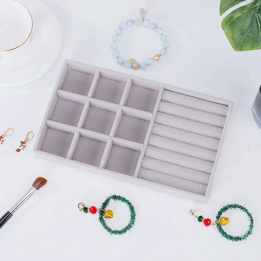 Flocking Jewelry Box Tray Velvet Interior With Wooden Base For All Kinds Of Jewelry Storage