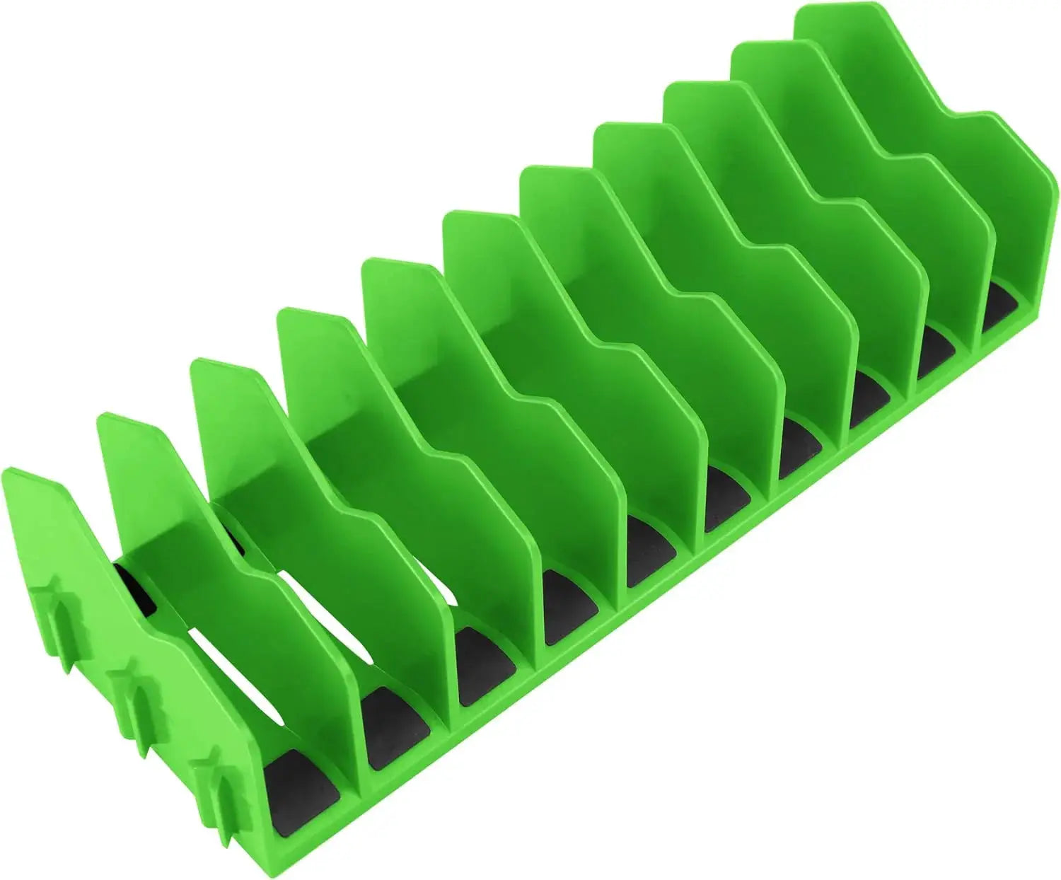 Space Saving Drawer Pliers Rack by Simples Market, green plastic tool organizer holds up to ten pliers.