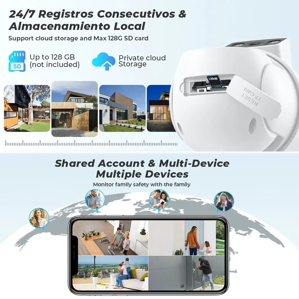 BESDER 4K WiFi outdoor PTZ security camera with dual lenses and 128GB microSD, Simples Market