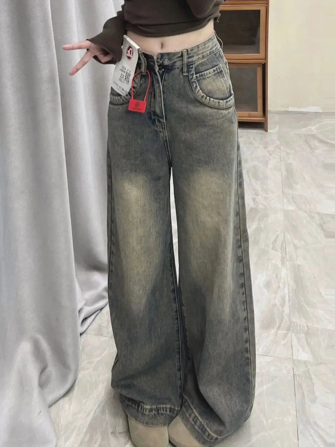 Vintage Wide Leg Jeans for Women Loose Fit Draped Trousers Spring