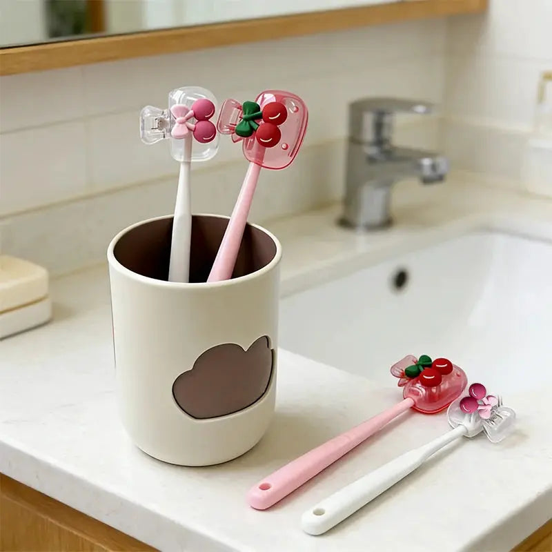 Cute Cherry Design Toothbrush Holder With Cherry Pattern Protects Toothbrush Head And Dual Drainage Holes