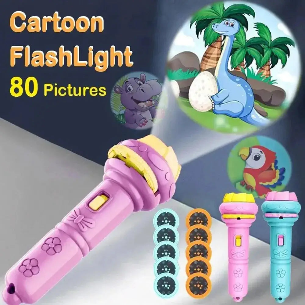 Cartoon Projection Flashlight For Kids And Babies With 10 Cards And 80 Patterns Bedtime Story Projector Toy