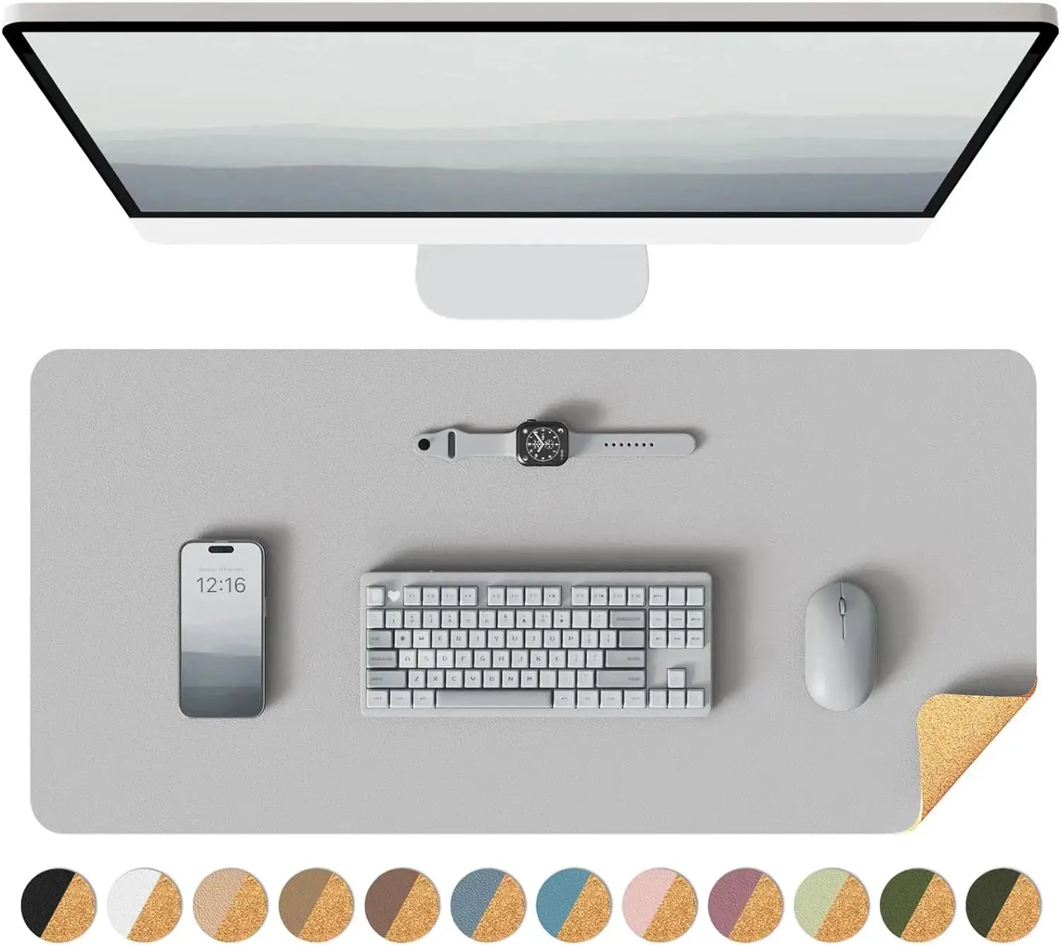 Double Sided Desk Pad Leather And Cork Desk Mat Waterproof Large Mouse Pad For Office And Home