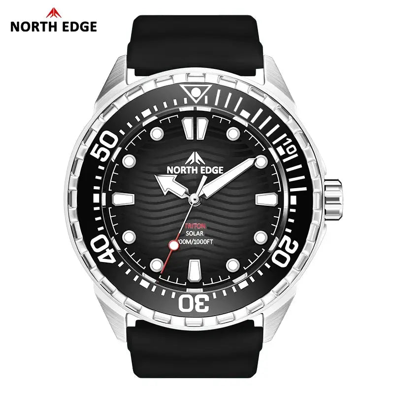 North Edge Triton-TI diving watch with black dial, stainless steel case and black rubber strap