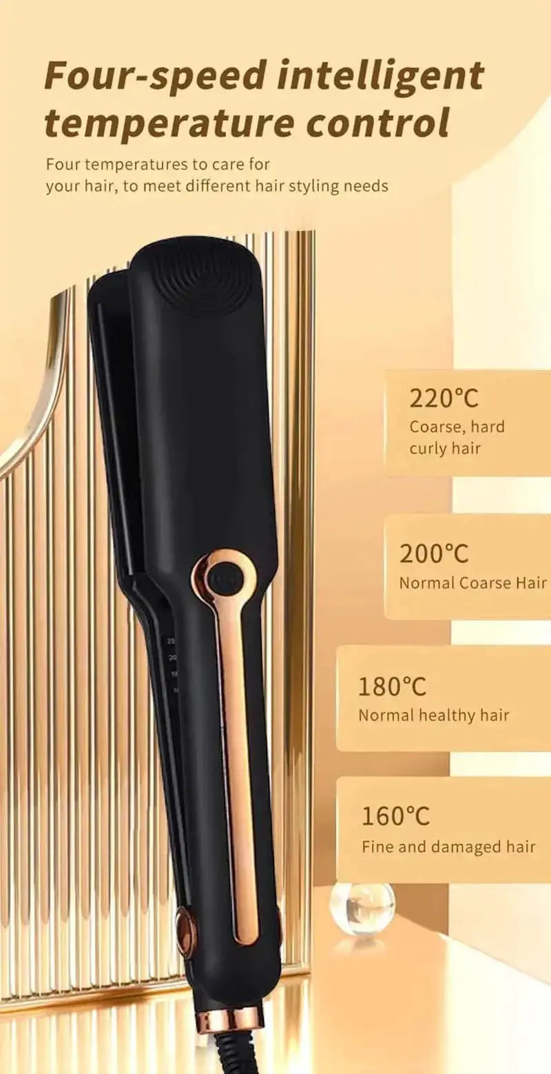 Tinsol 2-in-1 hair straightener curling iron by Simples Market, black with rose-gold ceramic plates