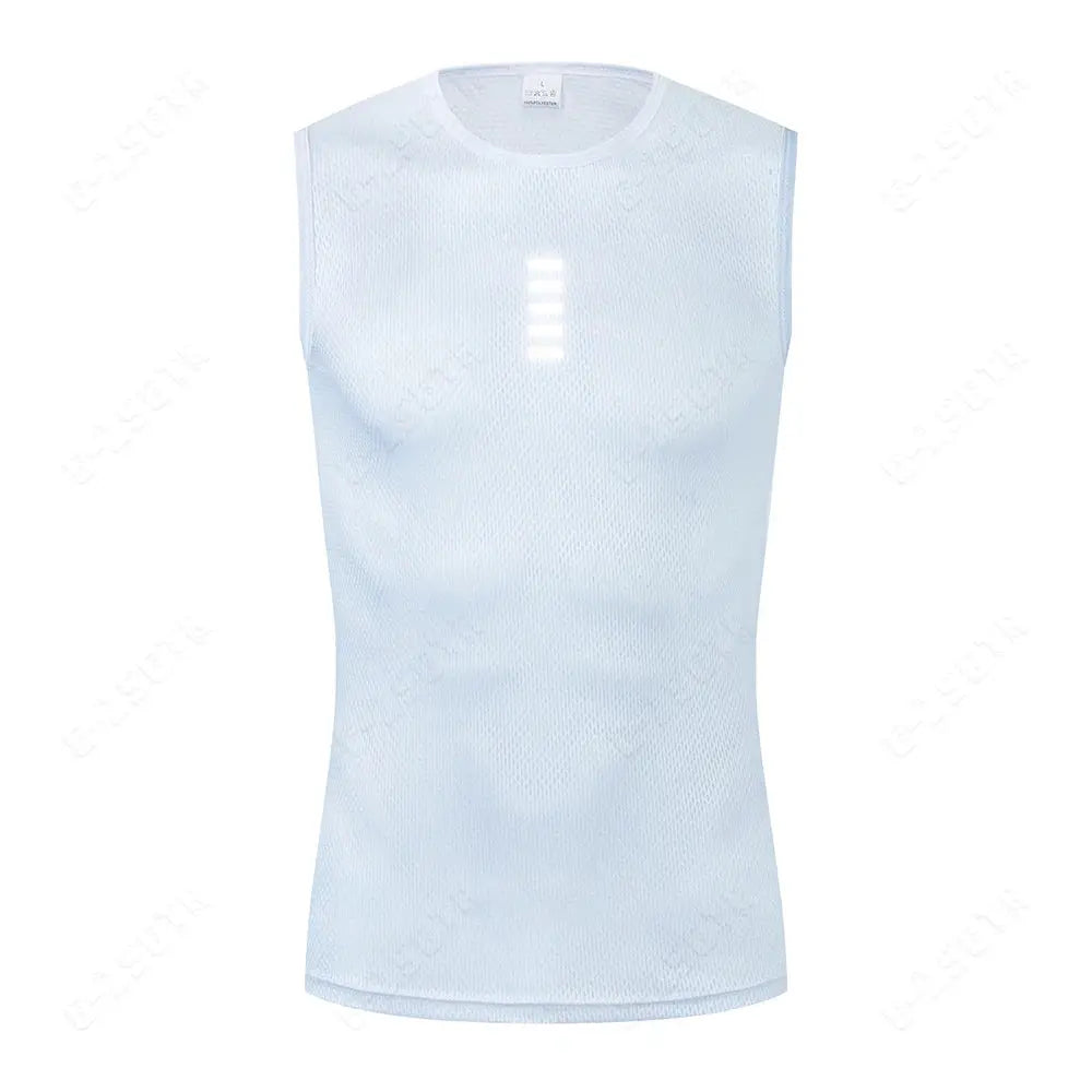 Mens Reflective Cycling Base Layer Sleeveless Vest Undershirt Quick Dry White Elasticated Fit Road Bike Jersey