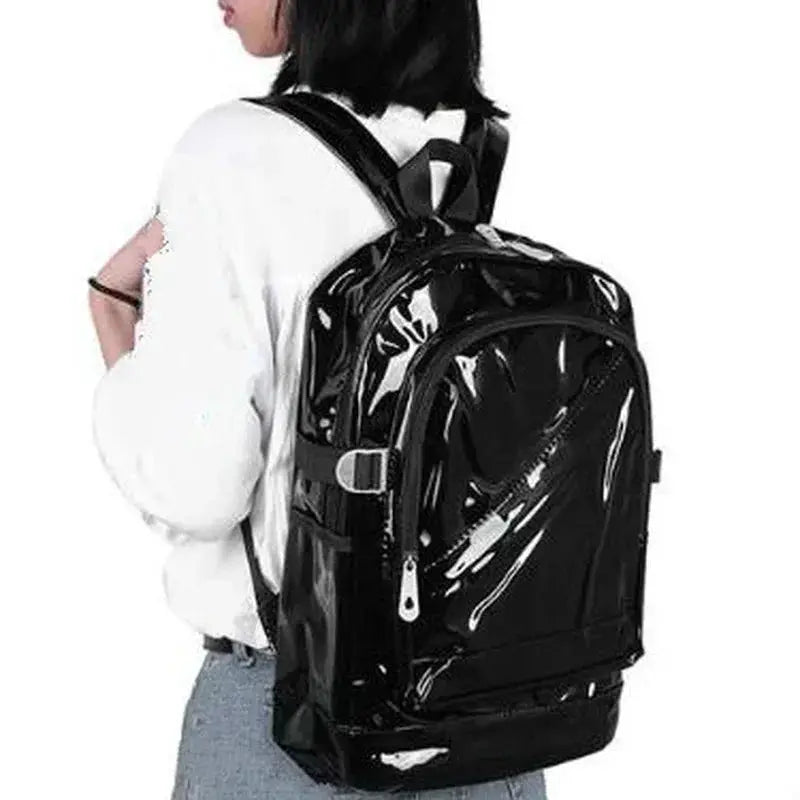 Transparent PVC backpack, black waterproof school bag for teens