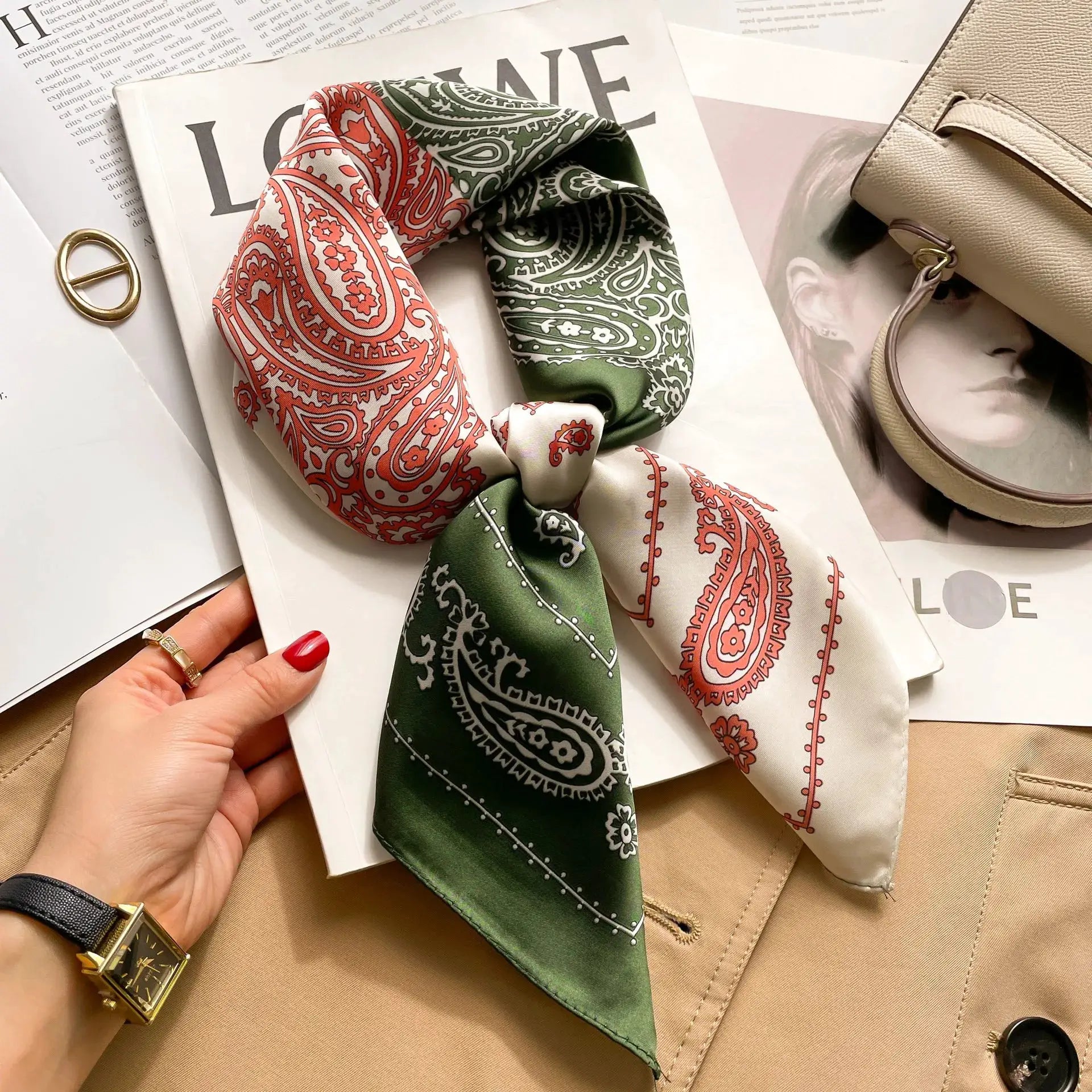 SJ01 Silk Scarf Neckerchief For Women Luxury Designer Silk Headscarf And Purse Accent Accessory