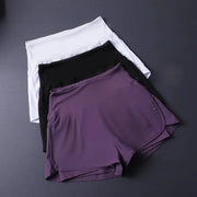 Women's 2 in 1 shorts with pockets, lightweight breathable, set of 4 in white, black and purple
