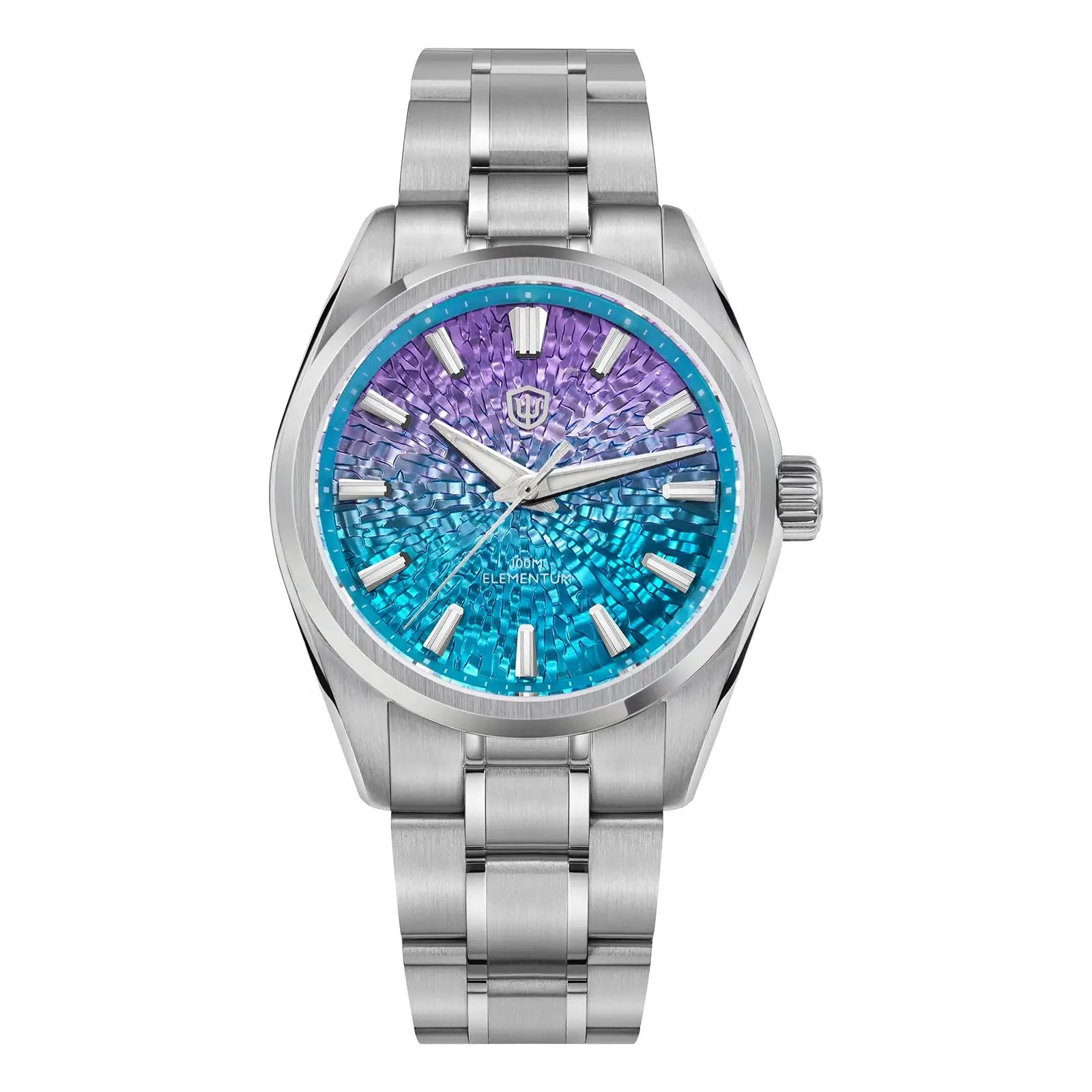 Watch WD0003C quartz with stainless steel bracelet, gradient purple-blue textured dial and luminous markers