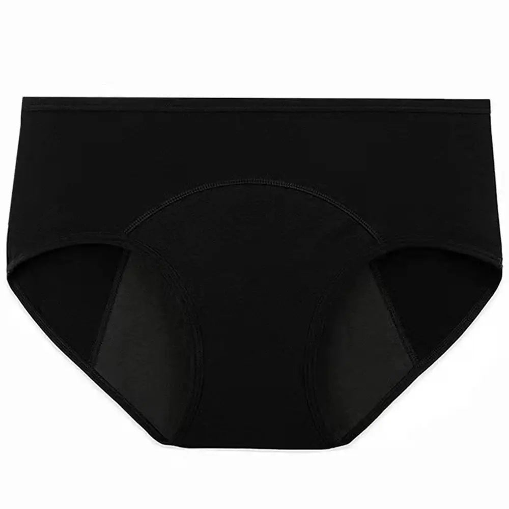 Menstrual panties black cotton briefs by Simples Market, breathable low-rise period underwear
