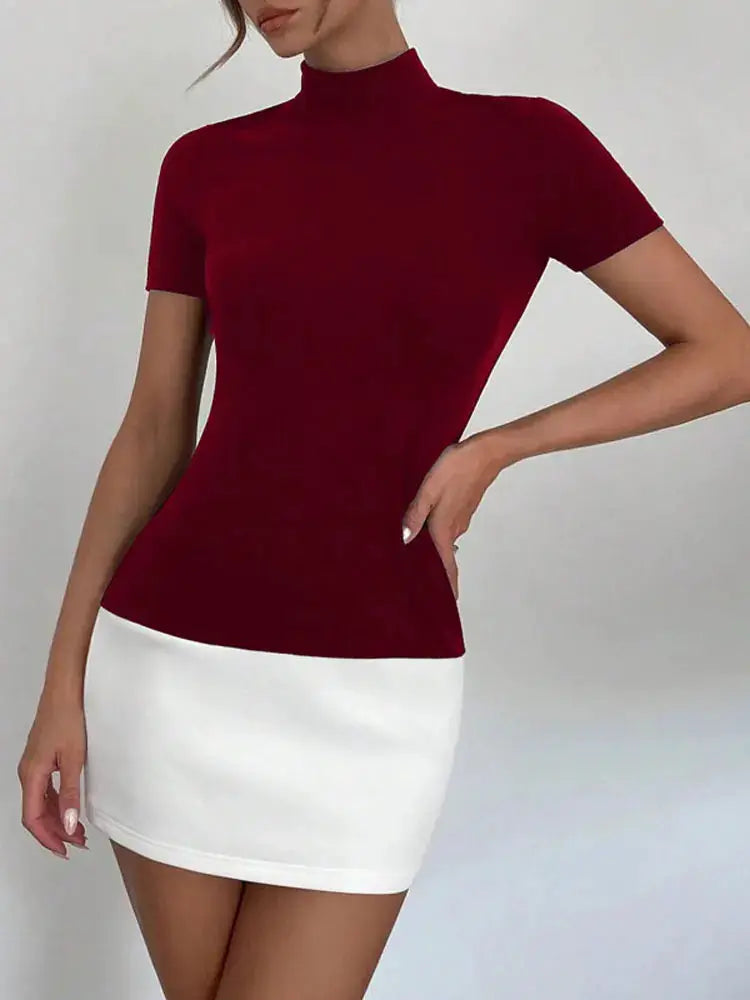 Tossy Summer Mini Dress High Waist Short Sleeve Bodycon Patchwork