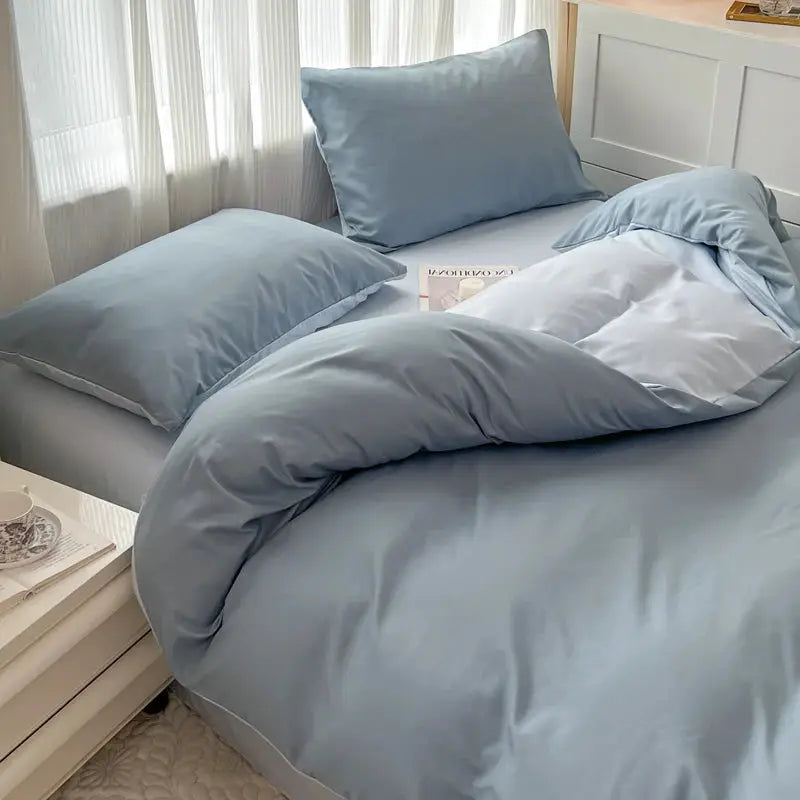 4-piece bed set Simples Market in light blue brush fabric with duvet cover and pillowcases