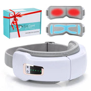 Foldable eye air-pressure massager with airbags, vibration, heat, and Bluetooth music; white strap