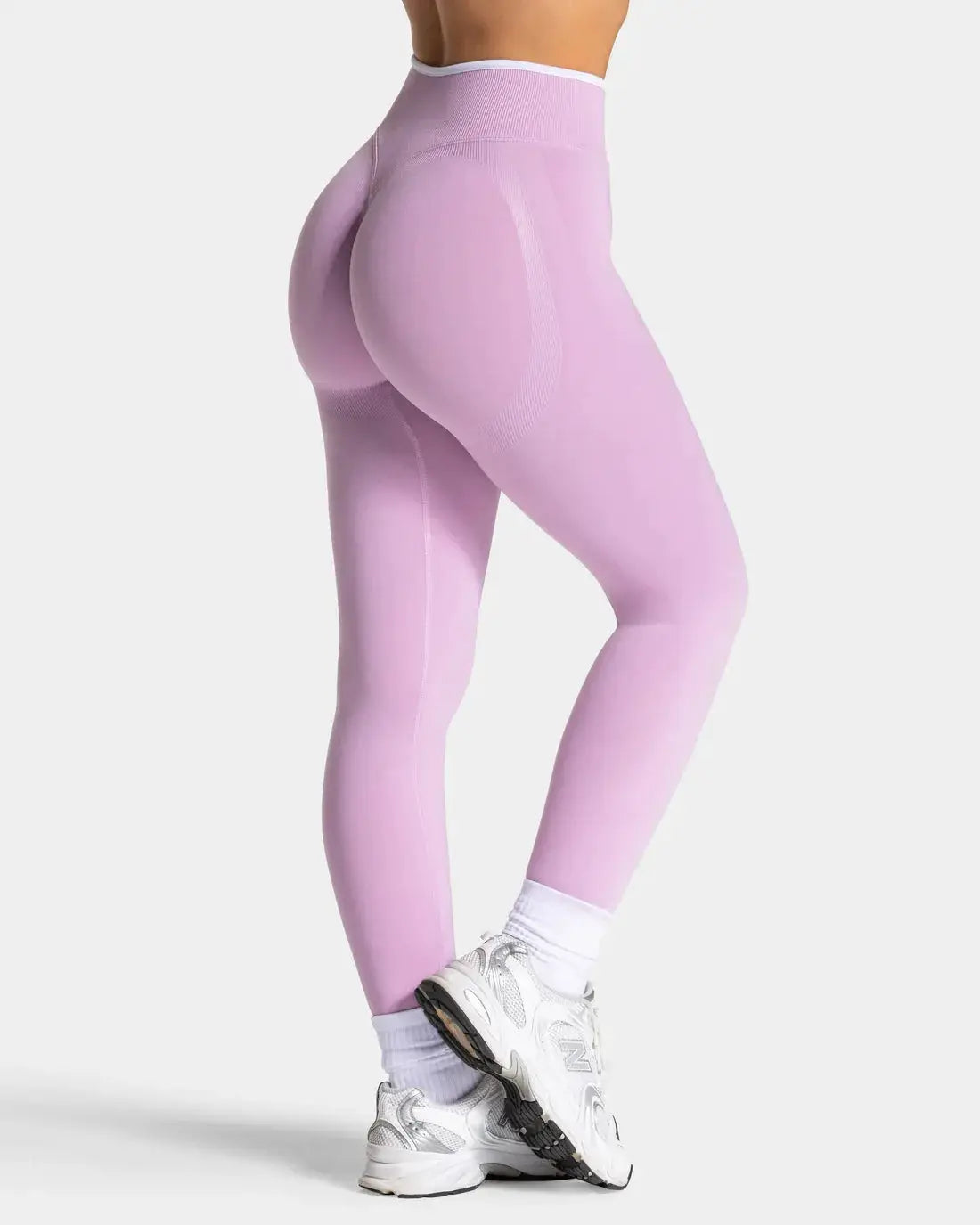 Simples Market women's lavender high-waist knitted seamless yoga leggings with white waistband and hip-lifting design