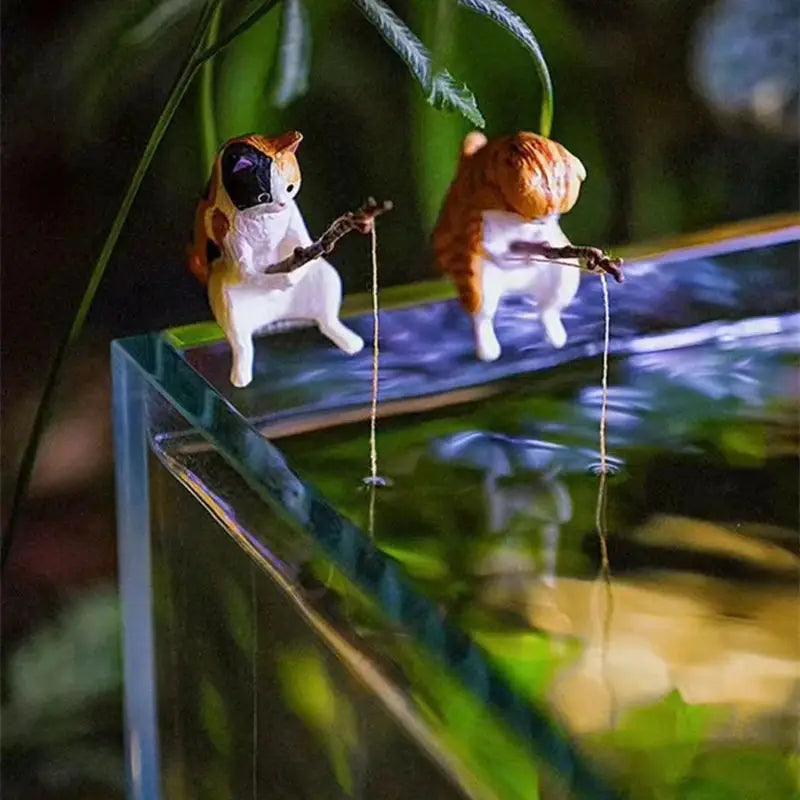 Cartoon Fishing Ornament Resin Figure For Aquarium Landscaping Decor Home And Office Decoration
