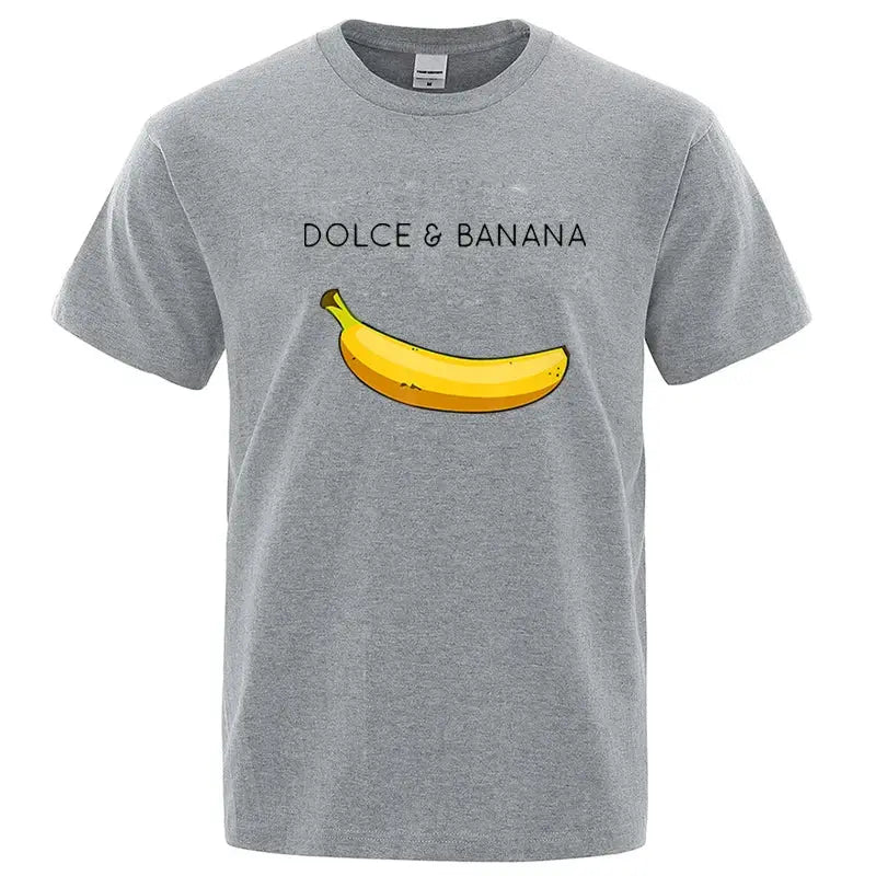 Summer Men's 100 Percent Cotton Banana Print T Shirt Loose O Neck Short Sleeve Casual Top Tee
