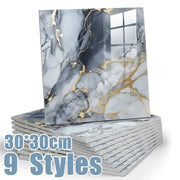 Marble-pattern self-adhesive ceramic wall tile, 30x30cm, grey-white with gold veining, Simples Market