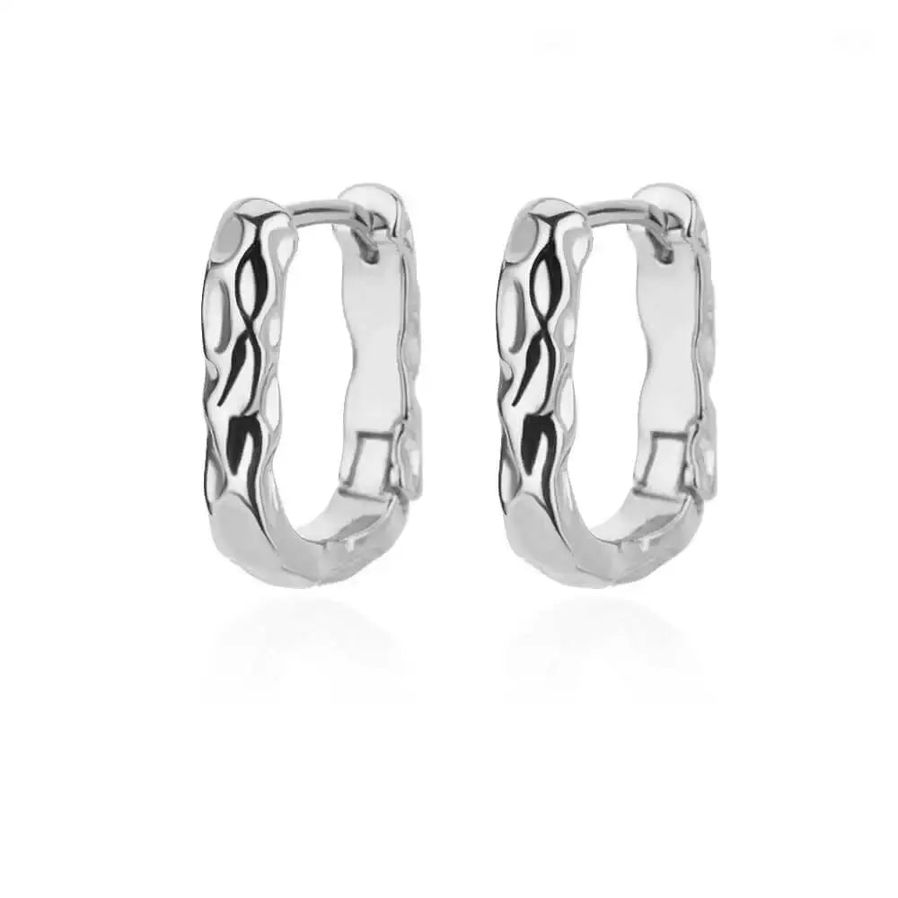 Round hoop earrings by Simples Market, silver stainless steel, textured vintage style pair