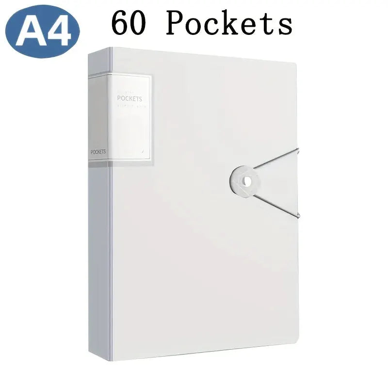A4 white binder with 60 pockets, portable document organizer for designers, architects, and students