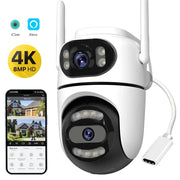8MP 4K HD Wifi PTZ camera with dual lenses, white outdoor home security CCTV by Simples Market