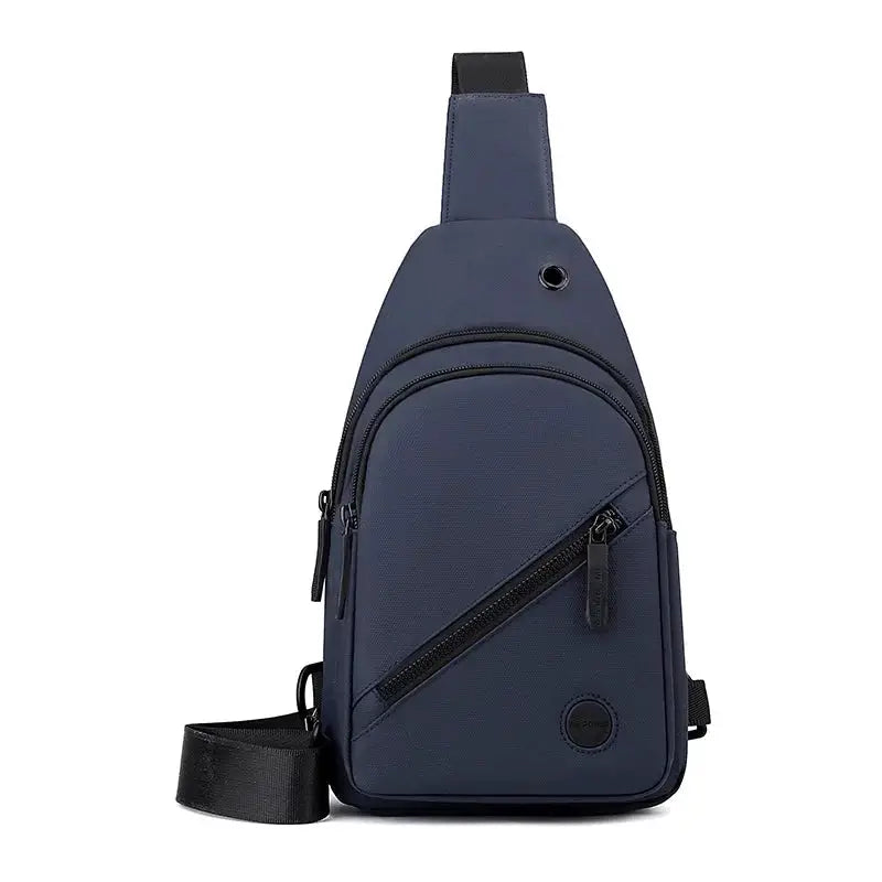 Lightweight men's chest bag in navy nylon with multiple zip pockets, Simples Market crossbody sling bag.