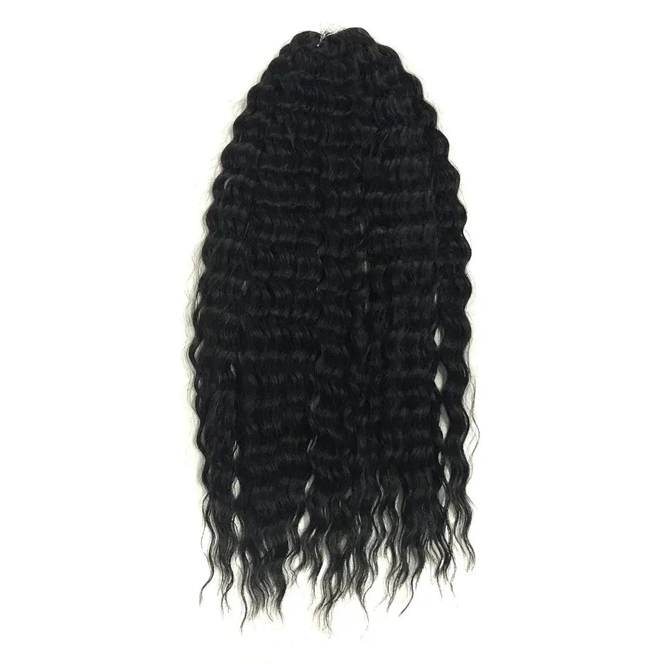 Crochet hair extensions 22in Ariel curl water wave, 300g, black synthetic braiding hair