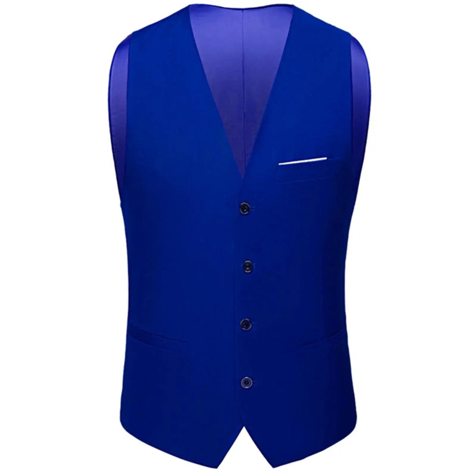 Blue men's waistcoat vest with button-front closure and white pocket square by Simples Market