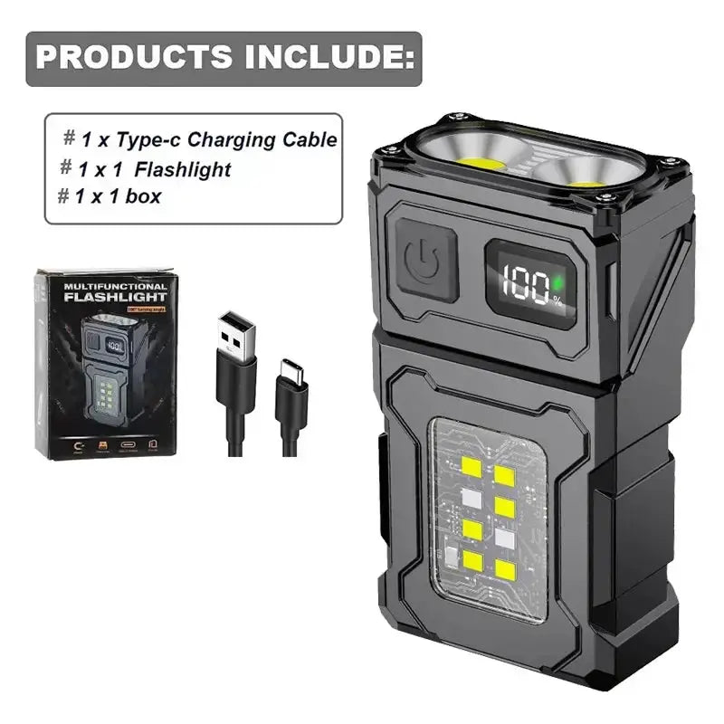 Mini USB Rechargeable LED Flashlight With COB Emergency Light Magnetic Tail For Camping And Hiking