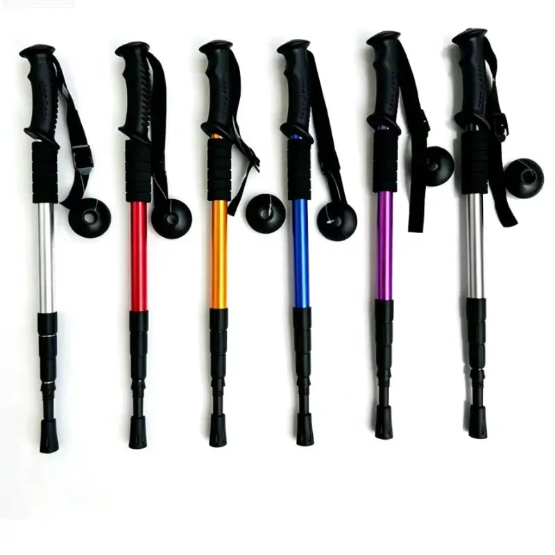 Simples Market ultralight trekking poles with shock absorption; seven colorful foldable poles