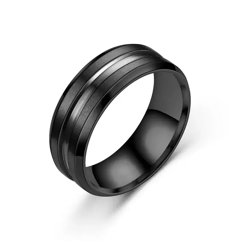 8mm Black Titanium Ring For Men And Unisex Simple Stainless Steel Rainbow Groove Jewelry Gift