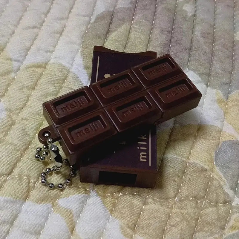Hot Japanese Style Simulated Meiji Chocolate Fidget Toy Bendable Snap Stress Relief Keychain Pendant Gift