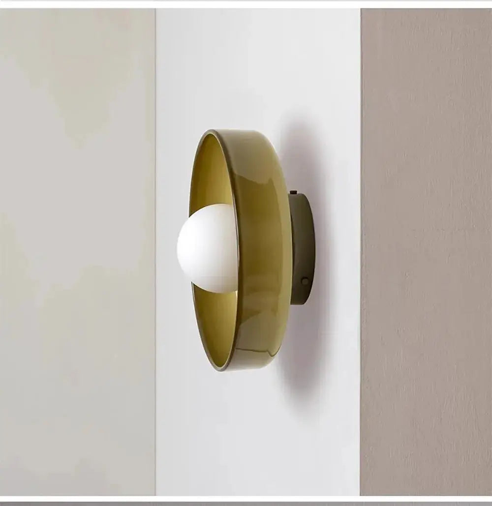 Nordic glass wall lamp with olive ring and white globe bulb, single head