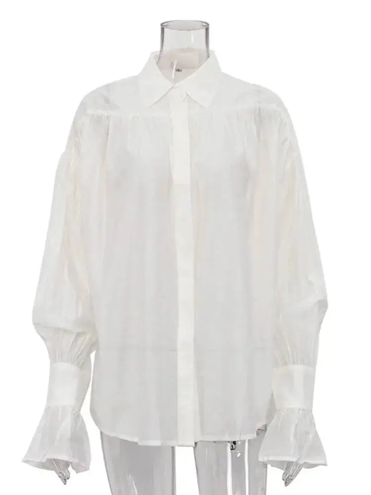 Tossy Casual See Through Blouse Patchwork Long Sleeve Lapel Collar Women Autumn Streetwear Top