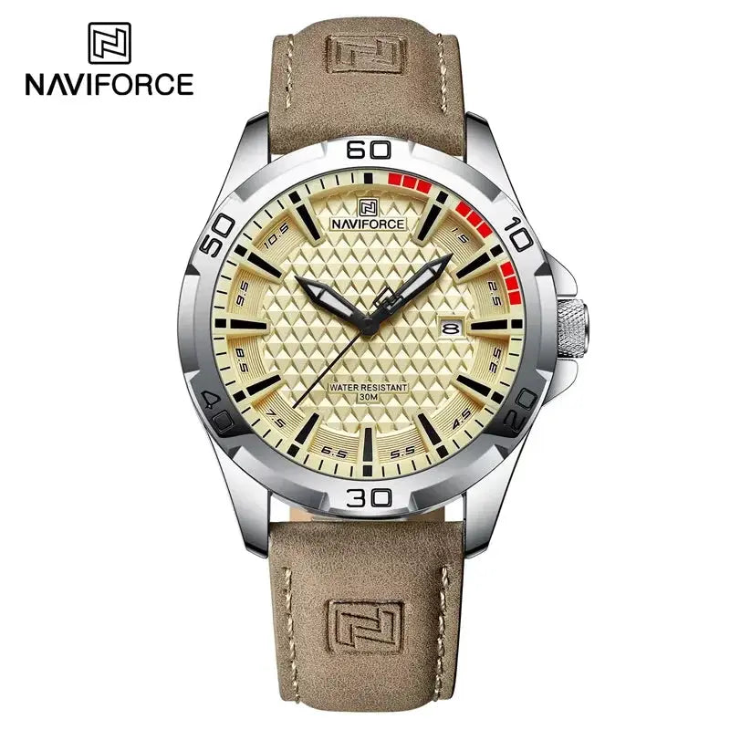 Naviforce Men Quartz Watch With Leather Strap Casual Sport Timepiece Water Resistant For Everyday Wear