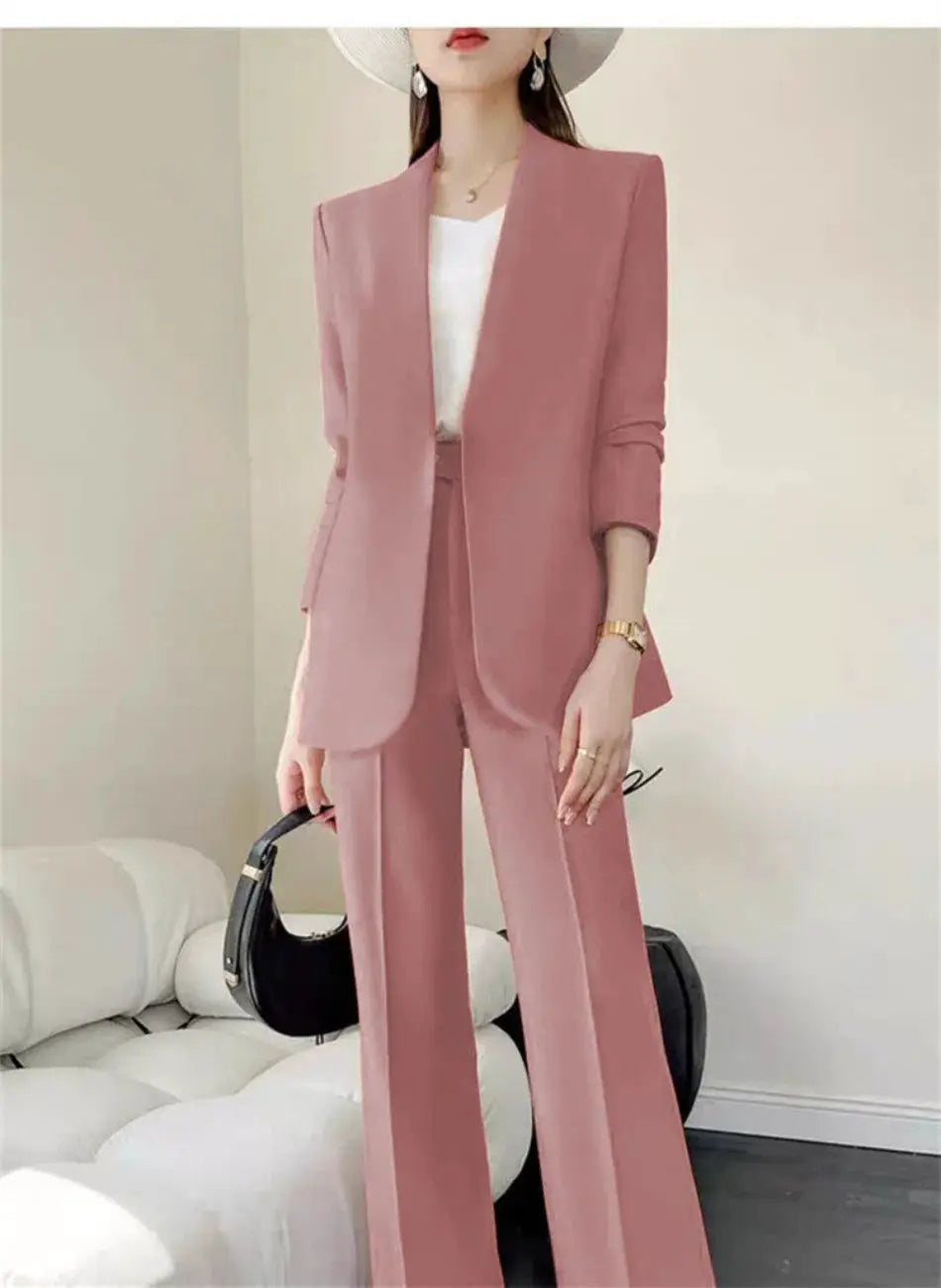 Simples Market pink 2-piece women's suit set with blazer and wide-leg pants