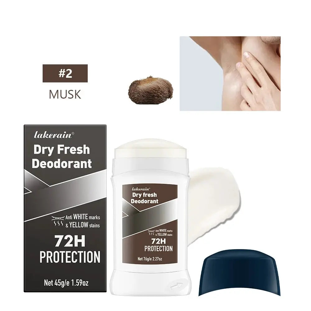 Lakerain Dry Fresh Deodorant for men 3-piece set with musk scent; box, roll-on bottle and cap