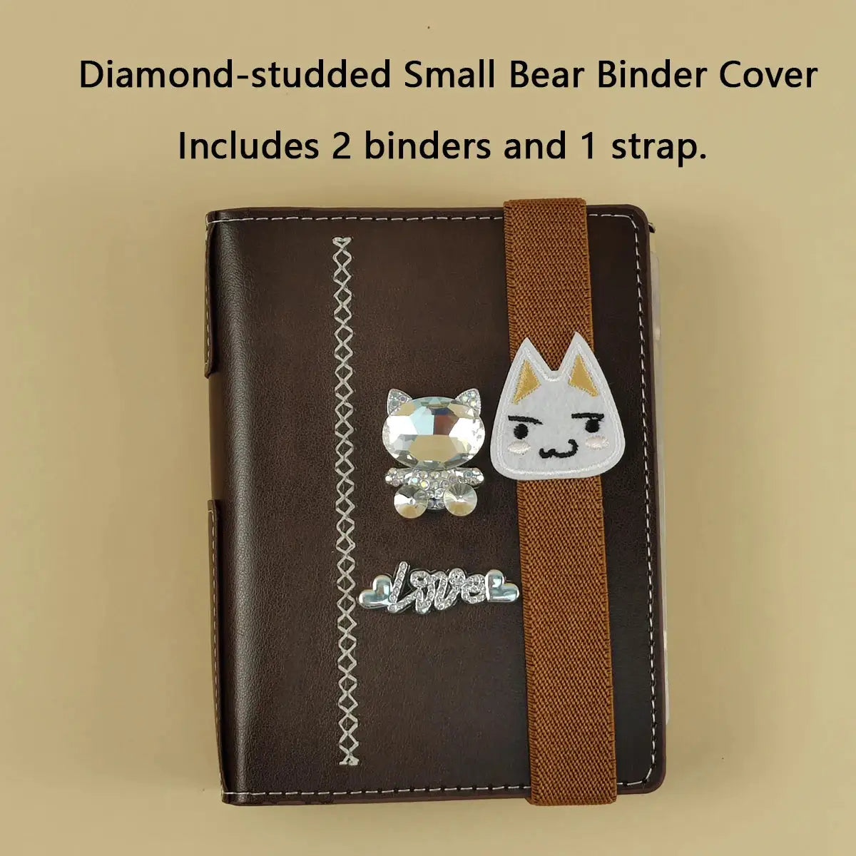 A7 binder notebook by Simples Market in dark brown faux leather with tan elastic strap and 80 pages