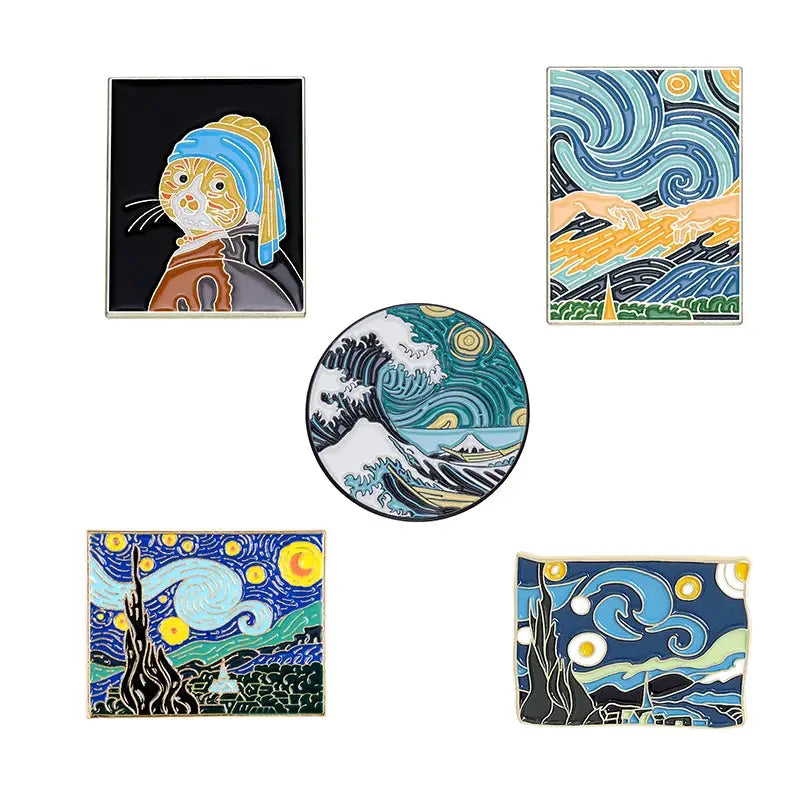 Enamel Pins Set Three To Five Pieces Tarot Cards Night Sky Black Cat Brooch Lapel Pin Punk Gothic Jewelry Gift
