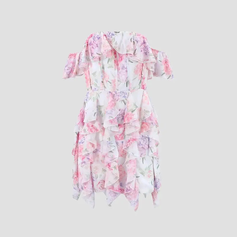 Floral Printed Backless Mini Dress Sleeveless A Line Party Clubwear