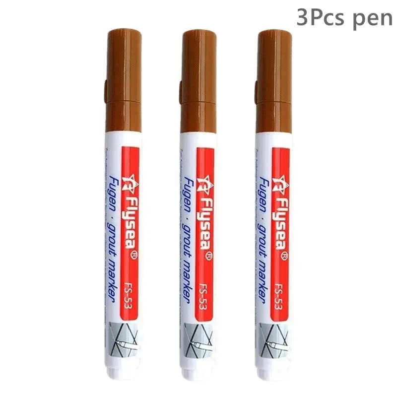 3-pack grout pens by Simples Market with brown caps and white bodies for tile grout seam marking