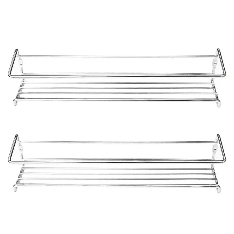 Pair of chrome iron two-tier wall-mounted shelf racks for kitchen and bathroom storage