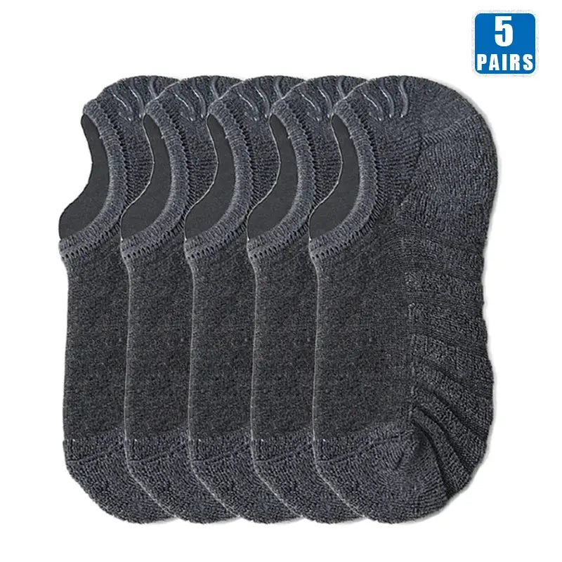 5 Pairs Mens Short Socks Cotton Breathable Ankle Low Cut Non Slip Casual Crew Socks For Summer And Autumn Wear