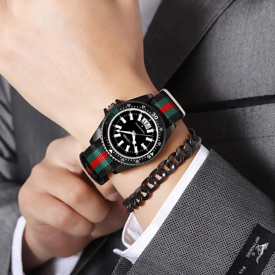 Unisex Nylon Strap Calendar Quartz Watch With Luminous Dial Elegant Business Timepiece For Men And Women