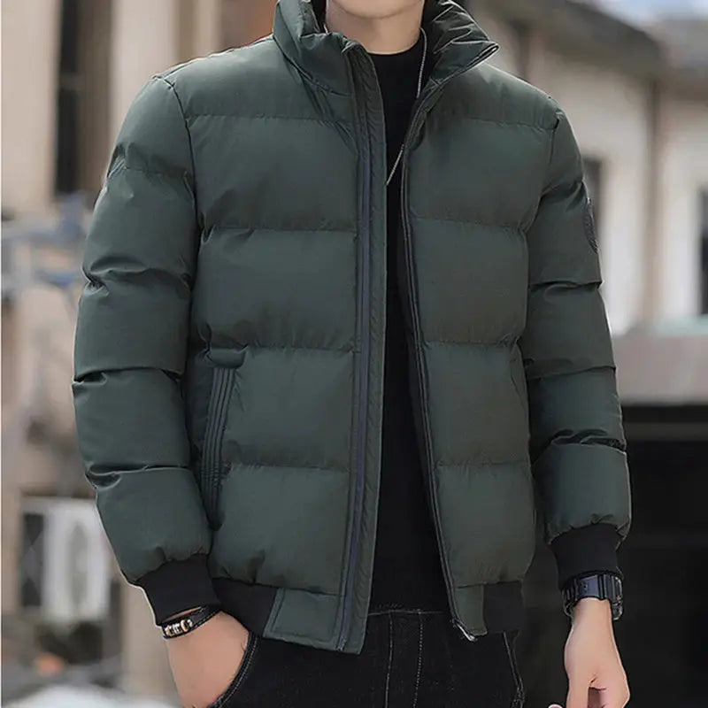 Simples Market Parker down jacket for men, dark green padded puffer with zip front