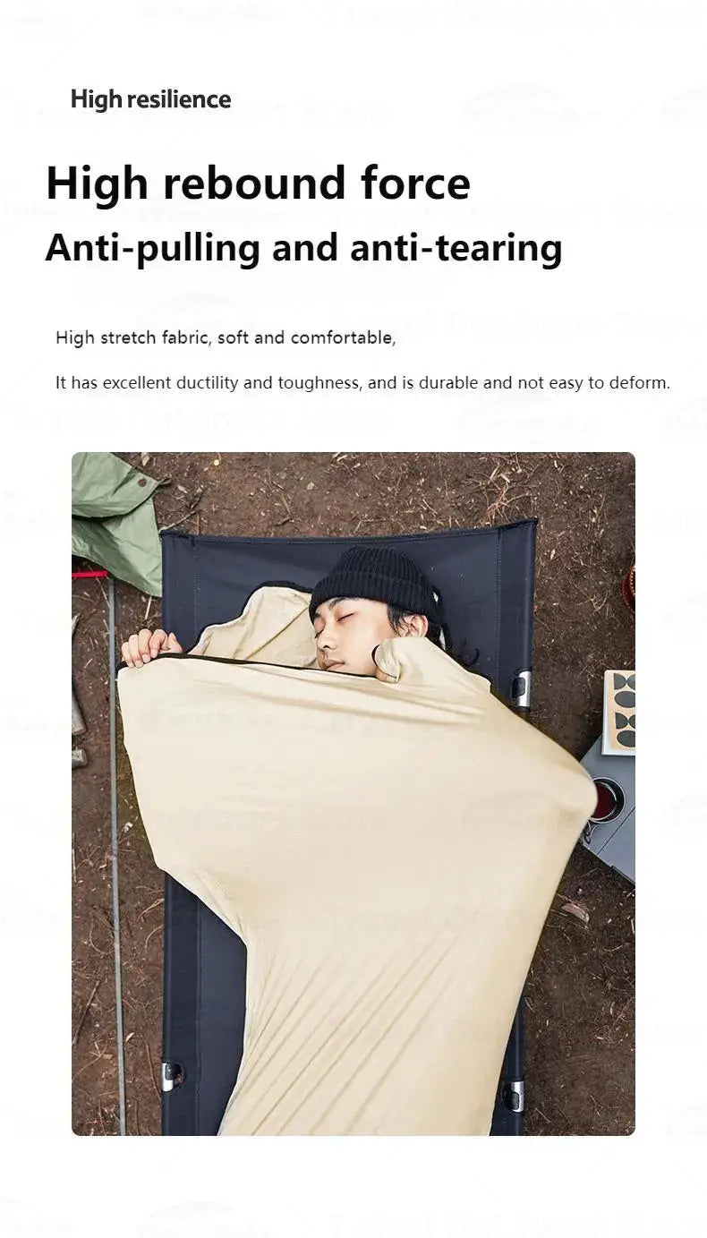 Sleeping bag liner, beige; ultralight and portable for camping.